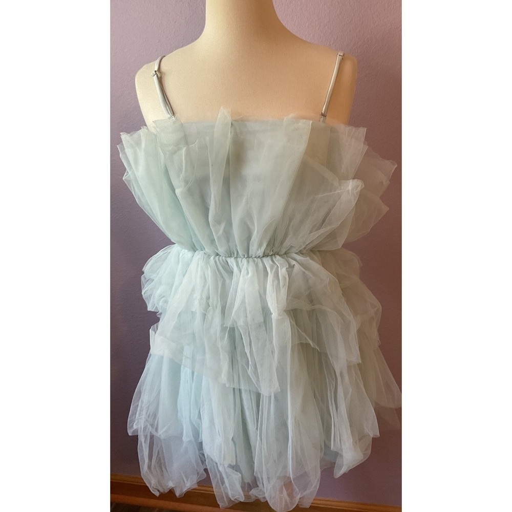 Altar'd State Light Blue Tiered Tulle Mini Dress Size XS Removable Straps